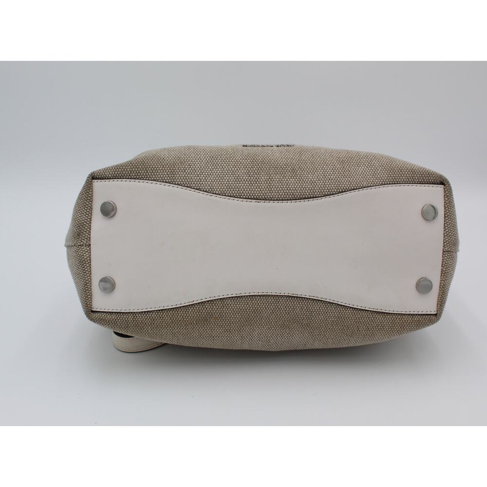 Michael Kors Raven Shoulder Bag Purse Beige White Canvas Fabric Leather Summer - Picture 7 of 12